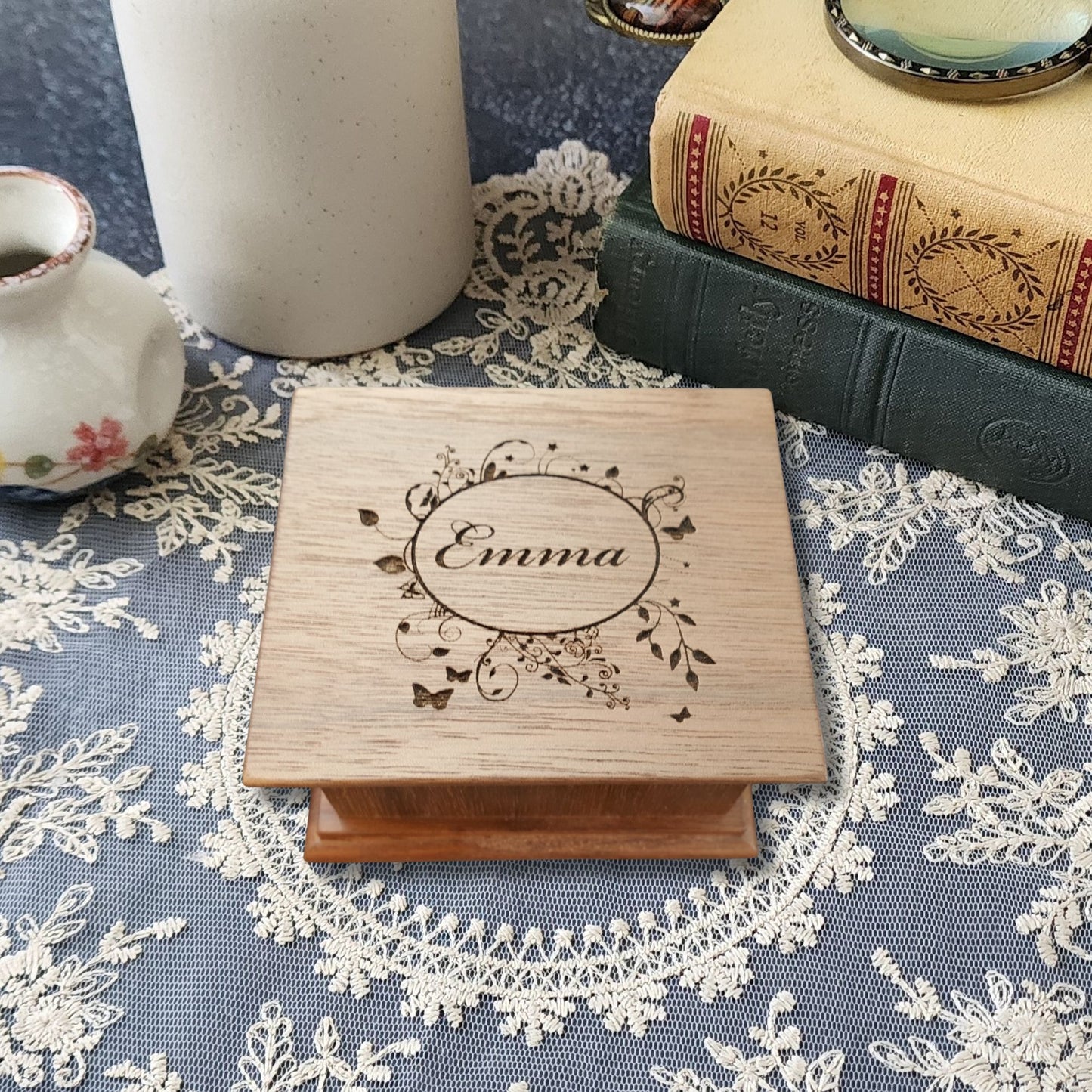 Personalized Name Music Box – Handmade Wooden Keepsake – Choose Your Song – Custom Engraved Gift