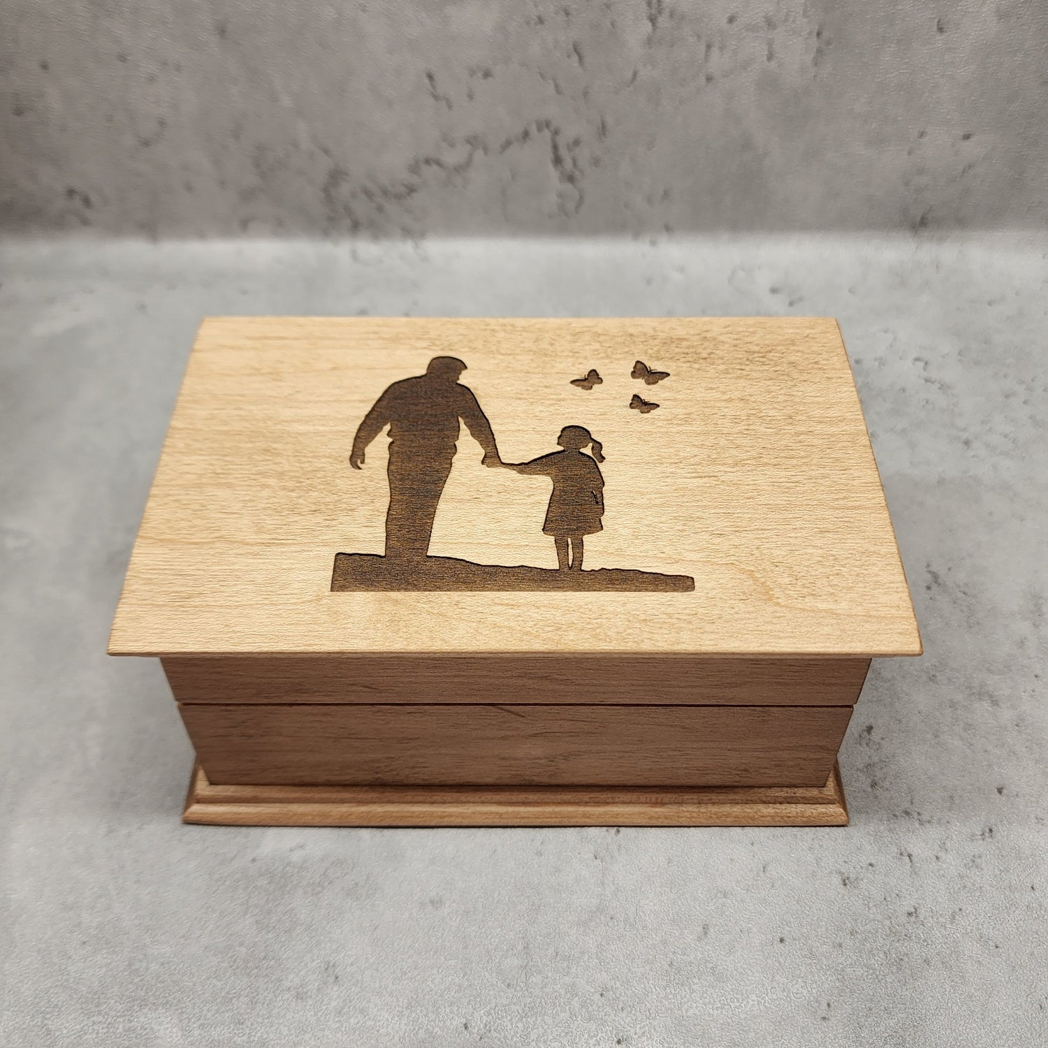 dad and daughter holding hands engraved music box, choose song, add a personalized message, Butterfly Kisses, Stand by me, My Little Girl