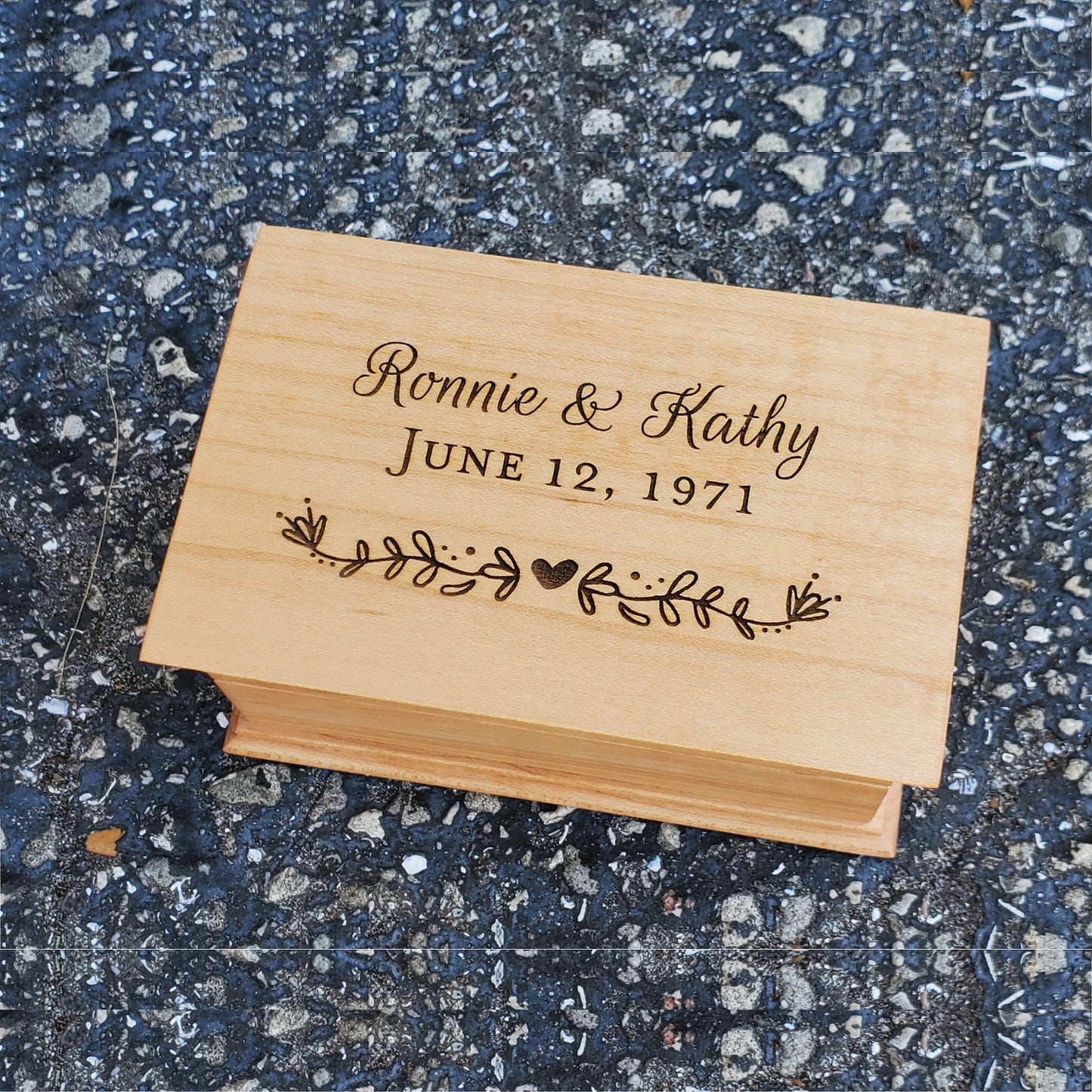 Music Jewelry Box with names and date engraved on top, choose color and song