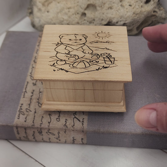 Small music box with Teddy Bear engraving playing the song Teddy Bear's Picnic custom-made by Simplycoolgifts