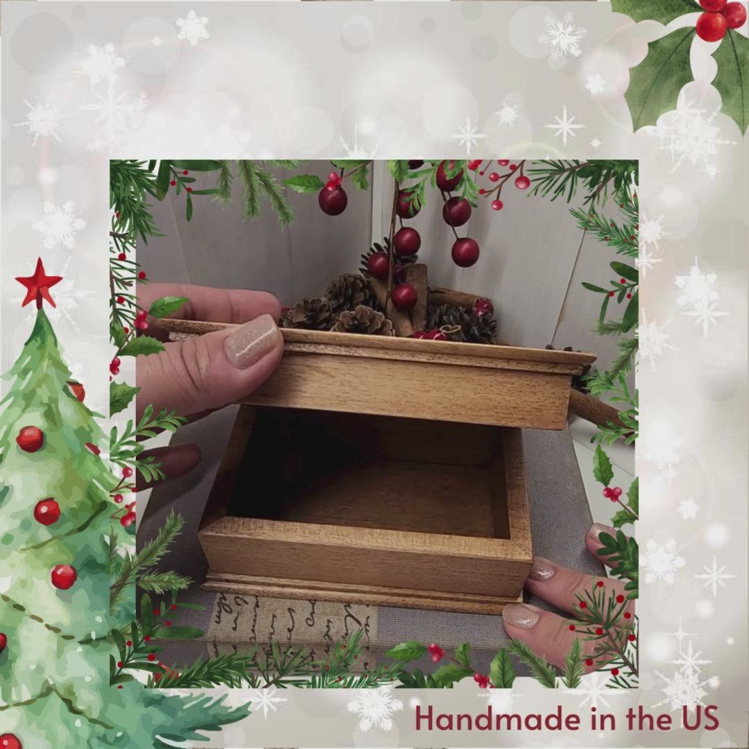 a short video showing the music box being opened and then a few quick videos of us showing the creating process and some description about my music boxes