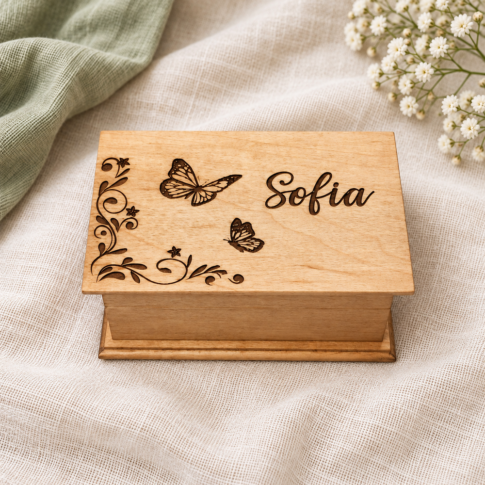 Sofia engraved wooden music box