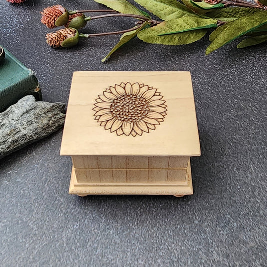 Custom Sunflower Music Box – Handmade in the USA with Engraved Lid & Optional Voice Recording
