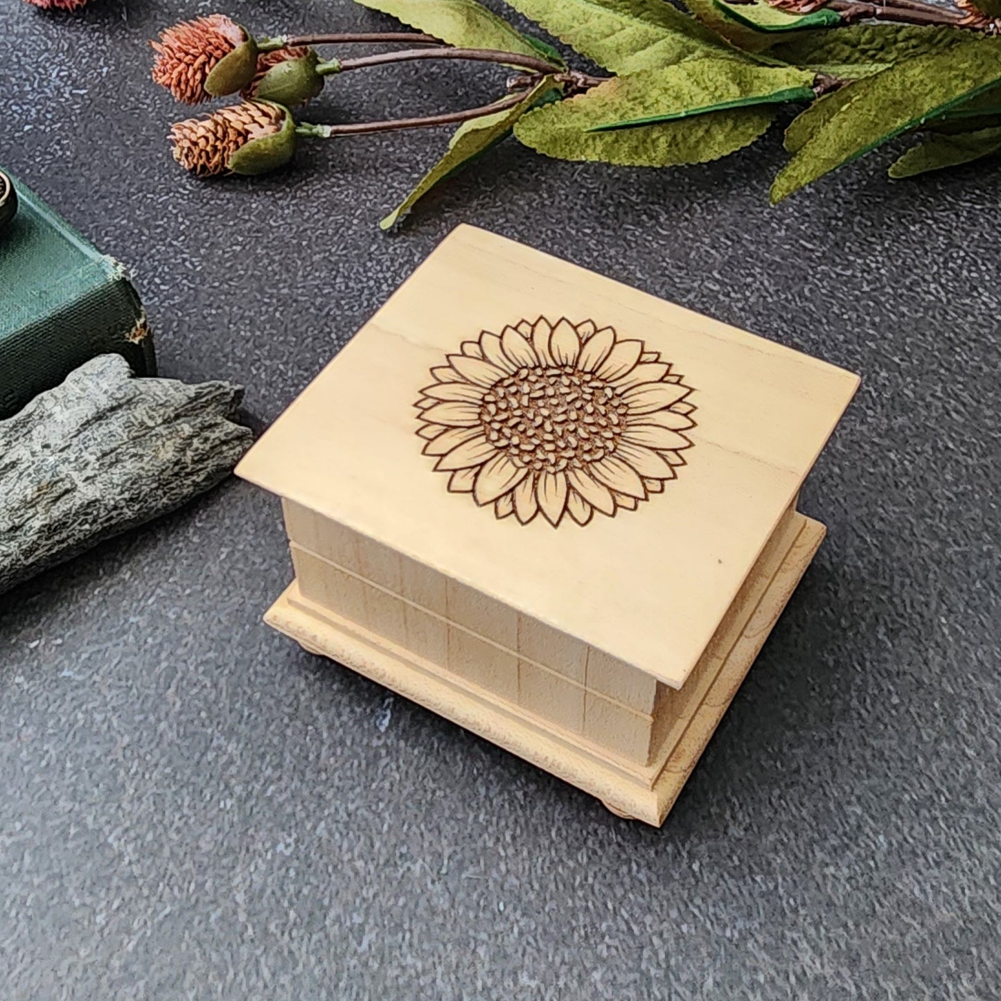 Custom Sunflower Music Box – Handmade in the USA with Engraved Lid & Optional Voice Recording
