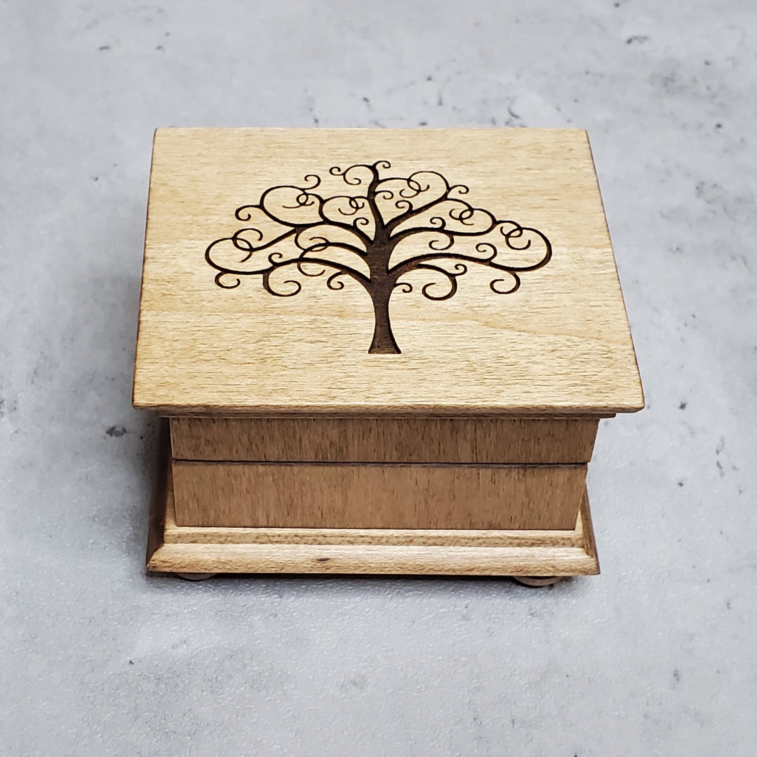 Wooden Music Box with Tree of Life design engraved on top, choose from 70 songs, 16 colors add a personalized message to the back