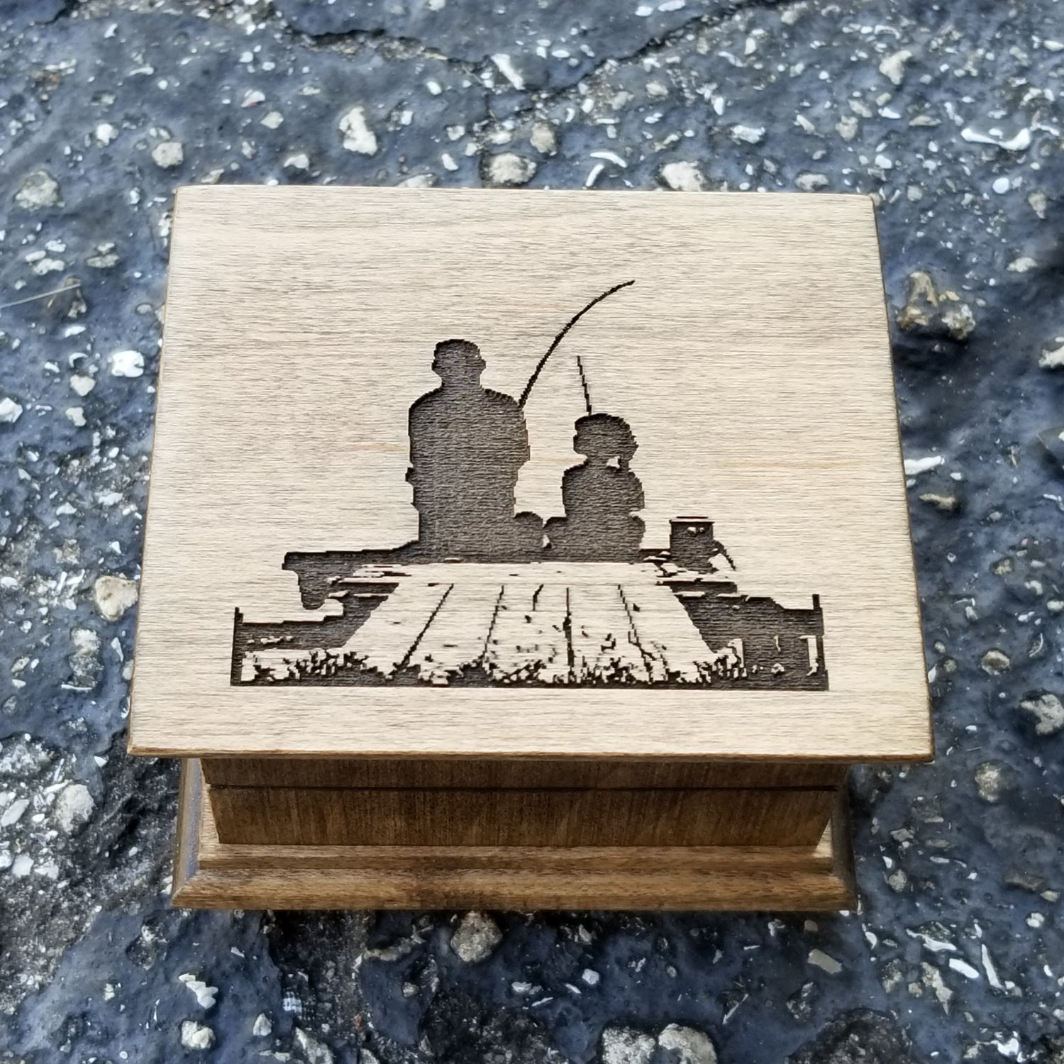 dad and daughter fishing engraved music box, choose color, song and personalize