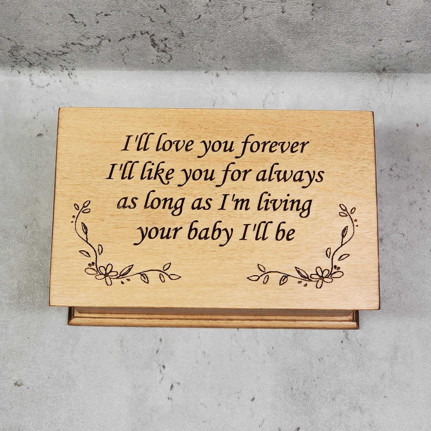 I'll love you forever engraved jewelry box on top, choose color and song