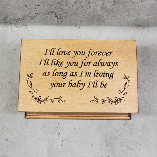 I'll love you forever engraved jewelry box on top, choose color and song