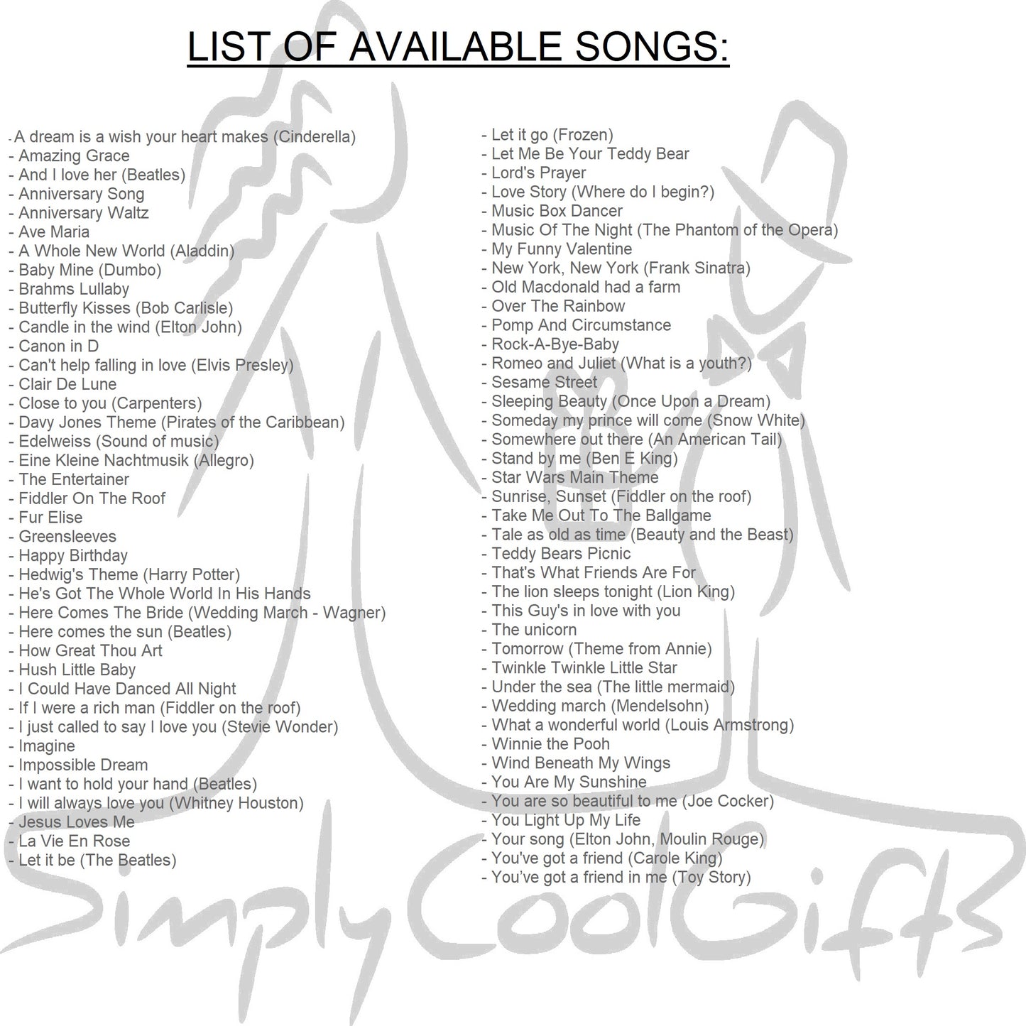 Mom music box list of songs