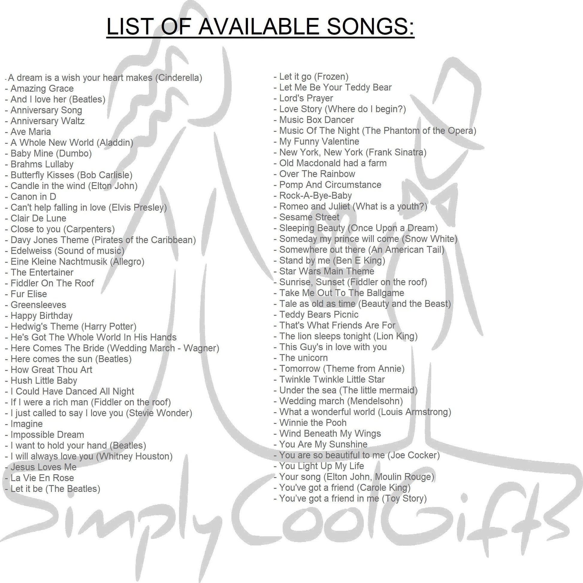 music box list of songs