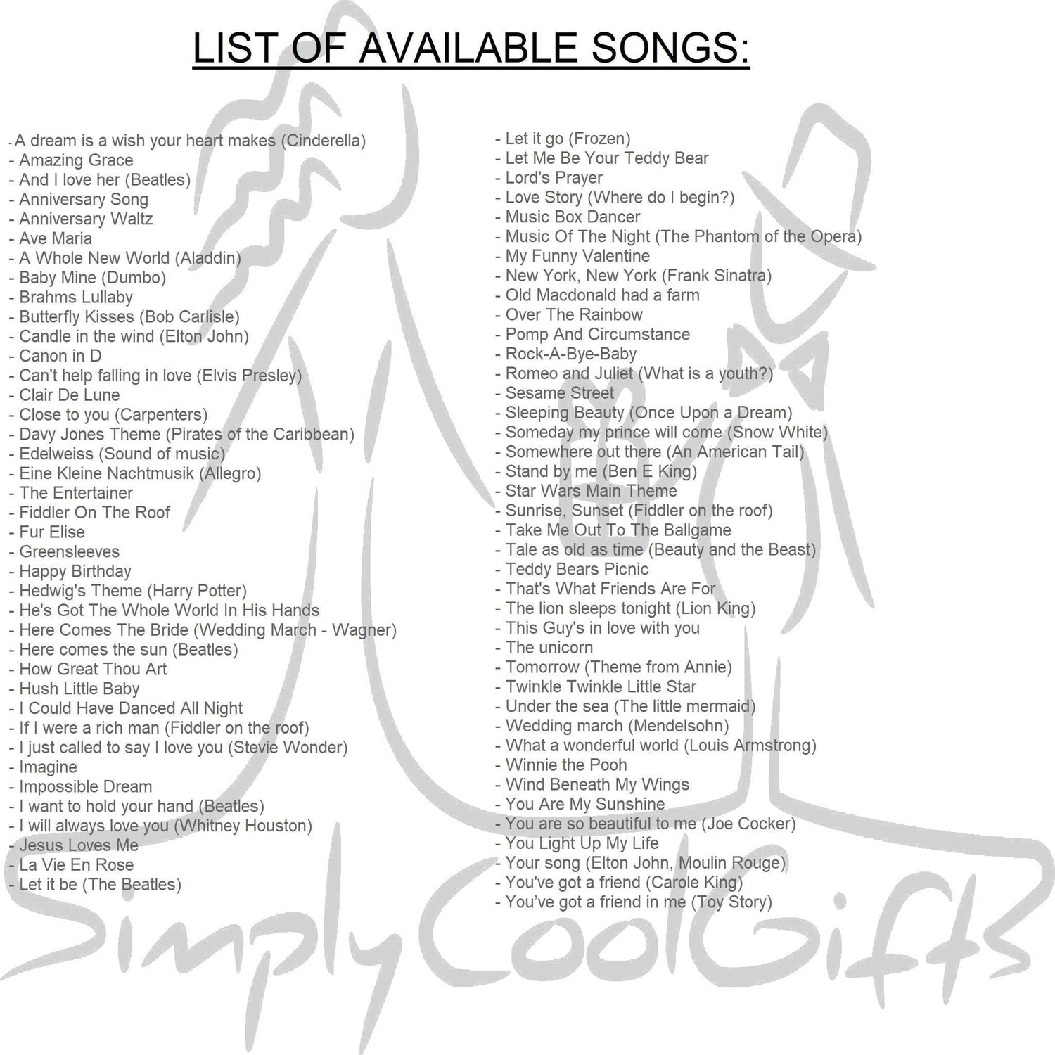 music box list of songs