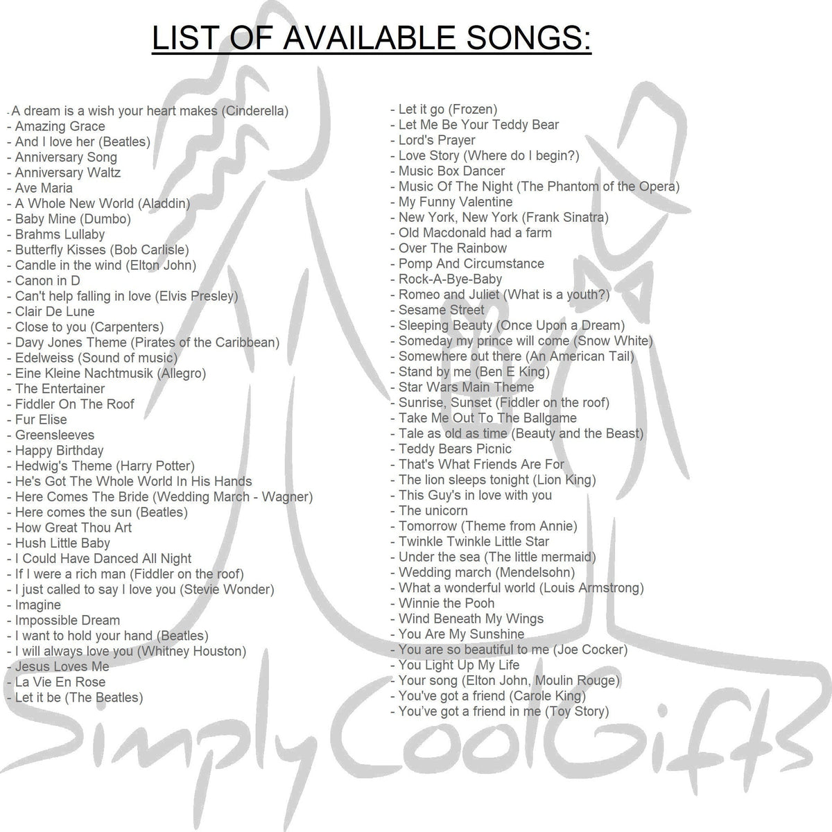Song options for music boxes made in USA