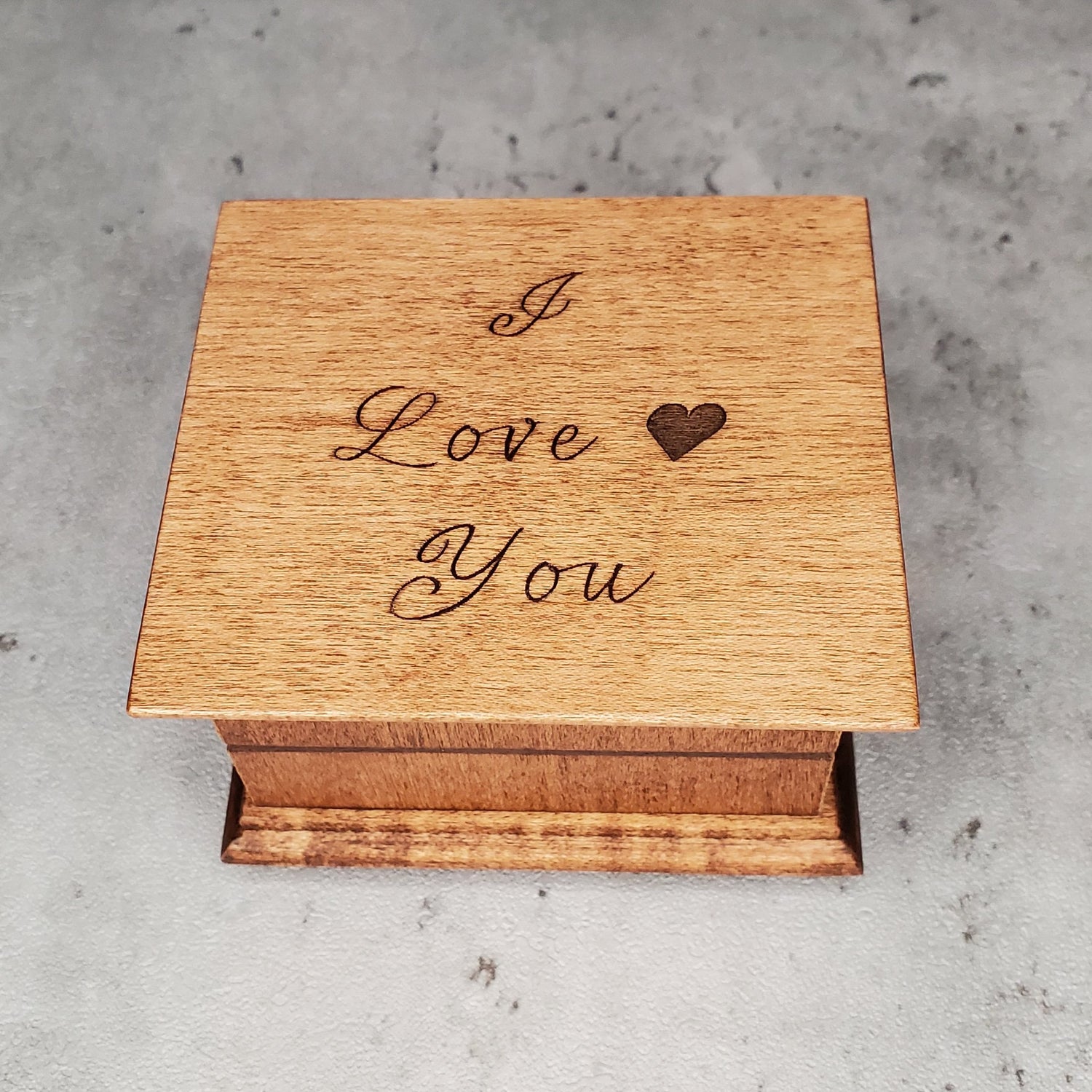 I Love You music box with small heart engraved on top, choose color and song I will always love you