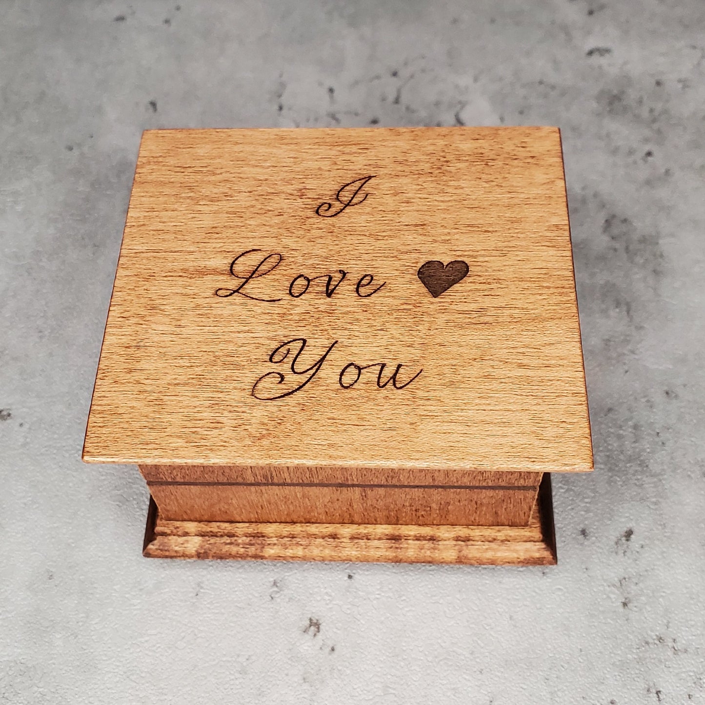 I Love You Music box with heart engraved on top, choose color and song, personalize