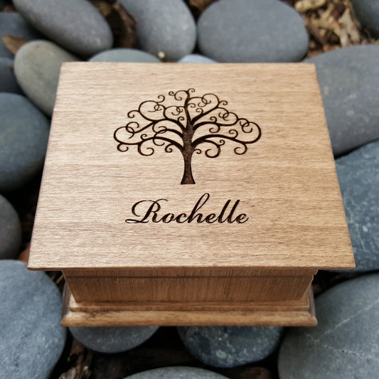 tree of life gift box, music box with name and tree engraved on top, choose color and song