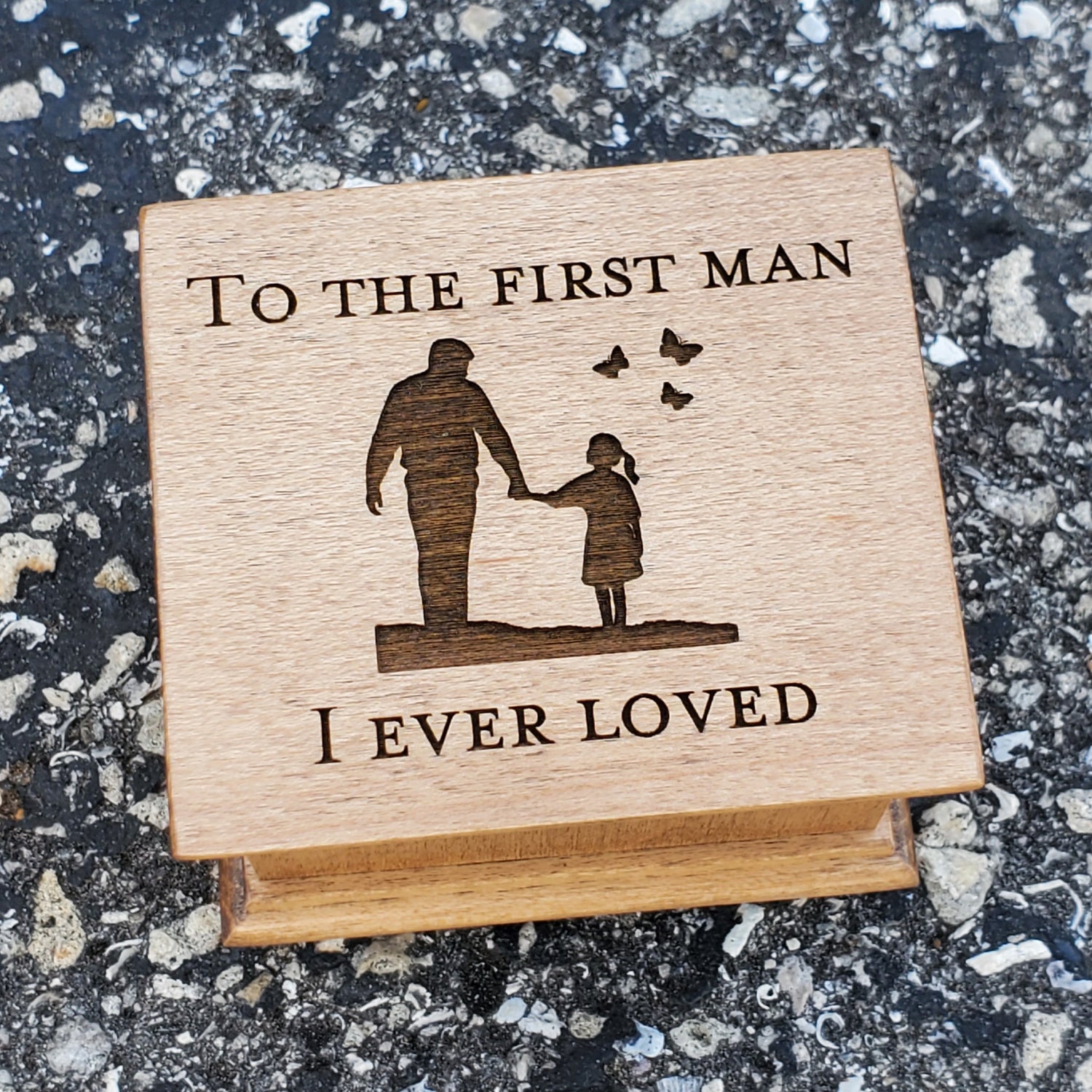 To the First Man I Ever Loved engraved music box, dad and daughter image, choose color ad song