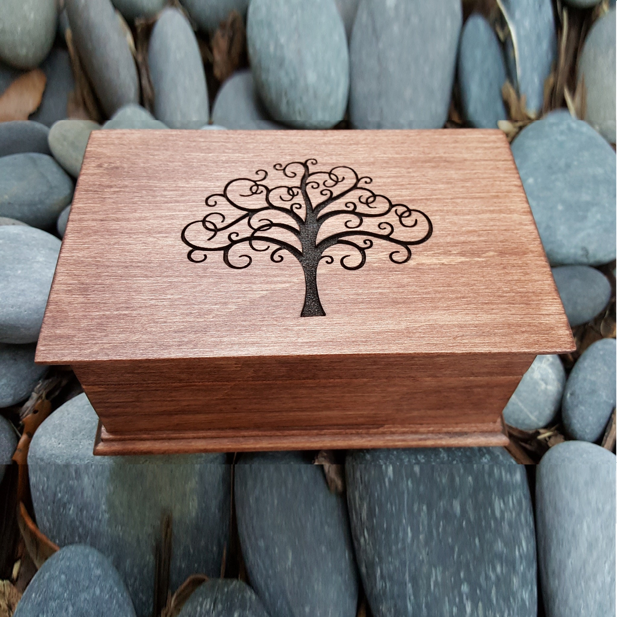 Tree of life engraved jewelry box with built in wind up music player ...