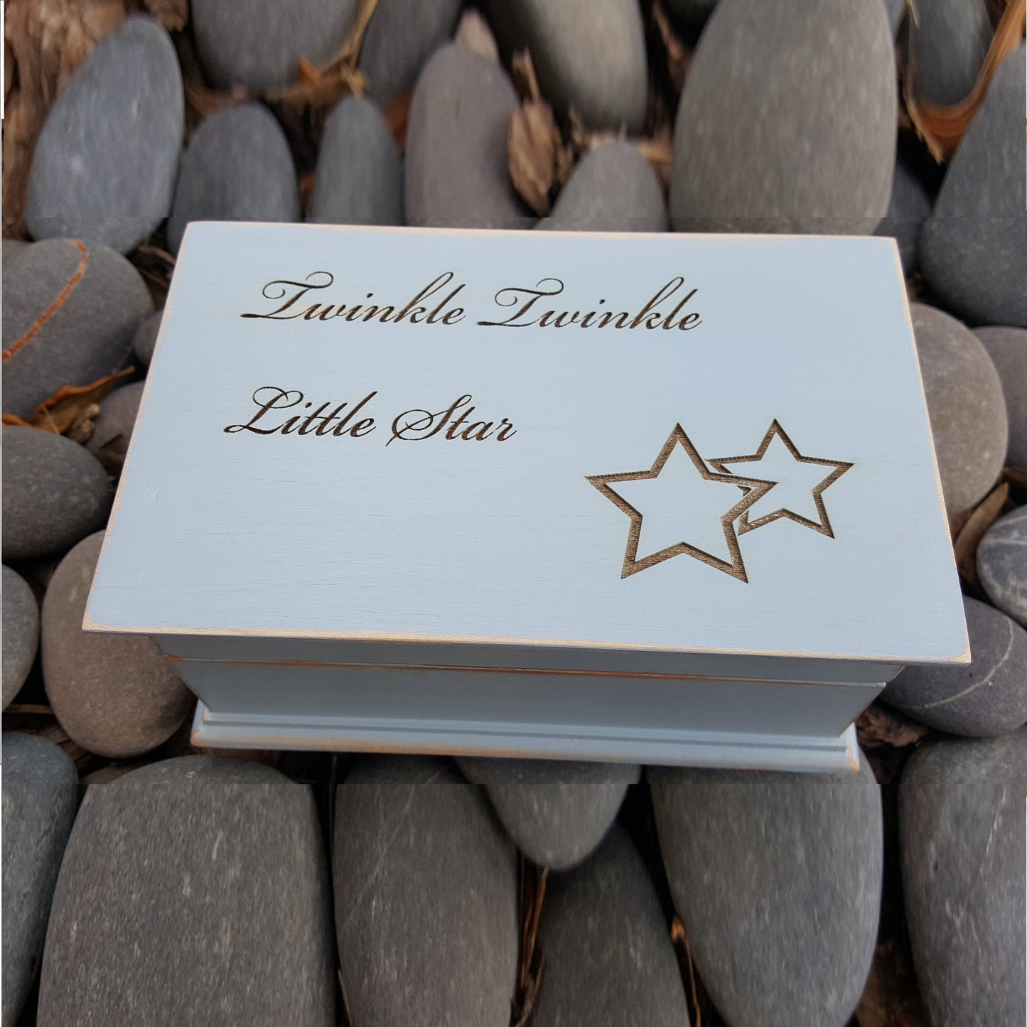 Twinkle Twinkle Little Star Engraved wooden jewelry box in light blue
