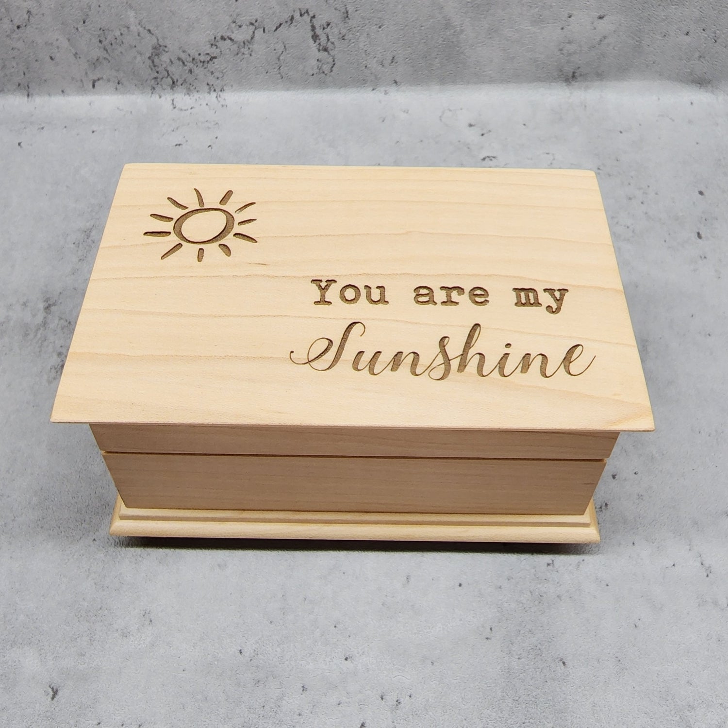 You are my sunshine engraved music jewelry box in maple color