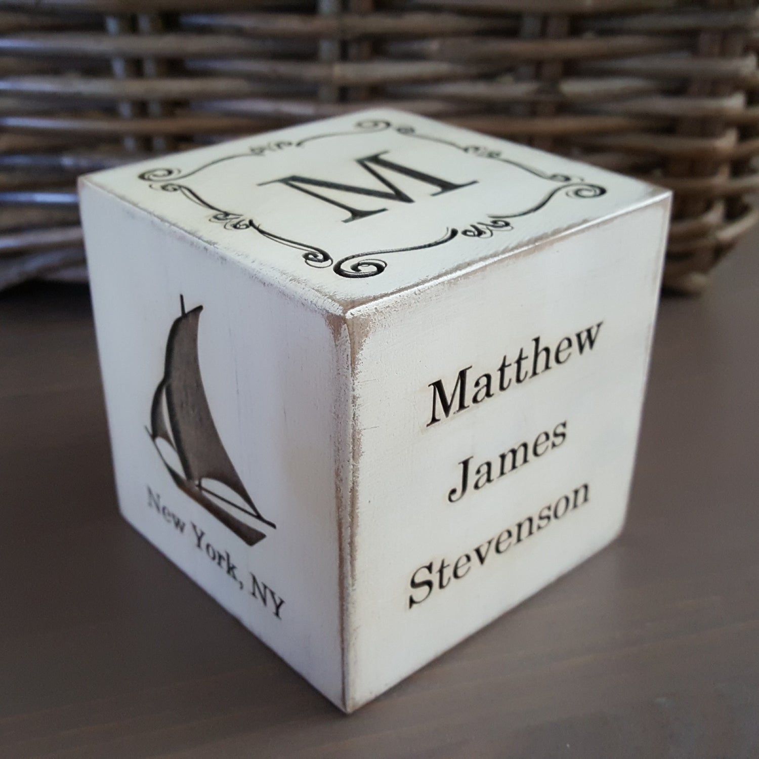 custom engraved wooden cube