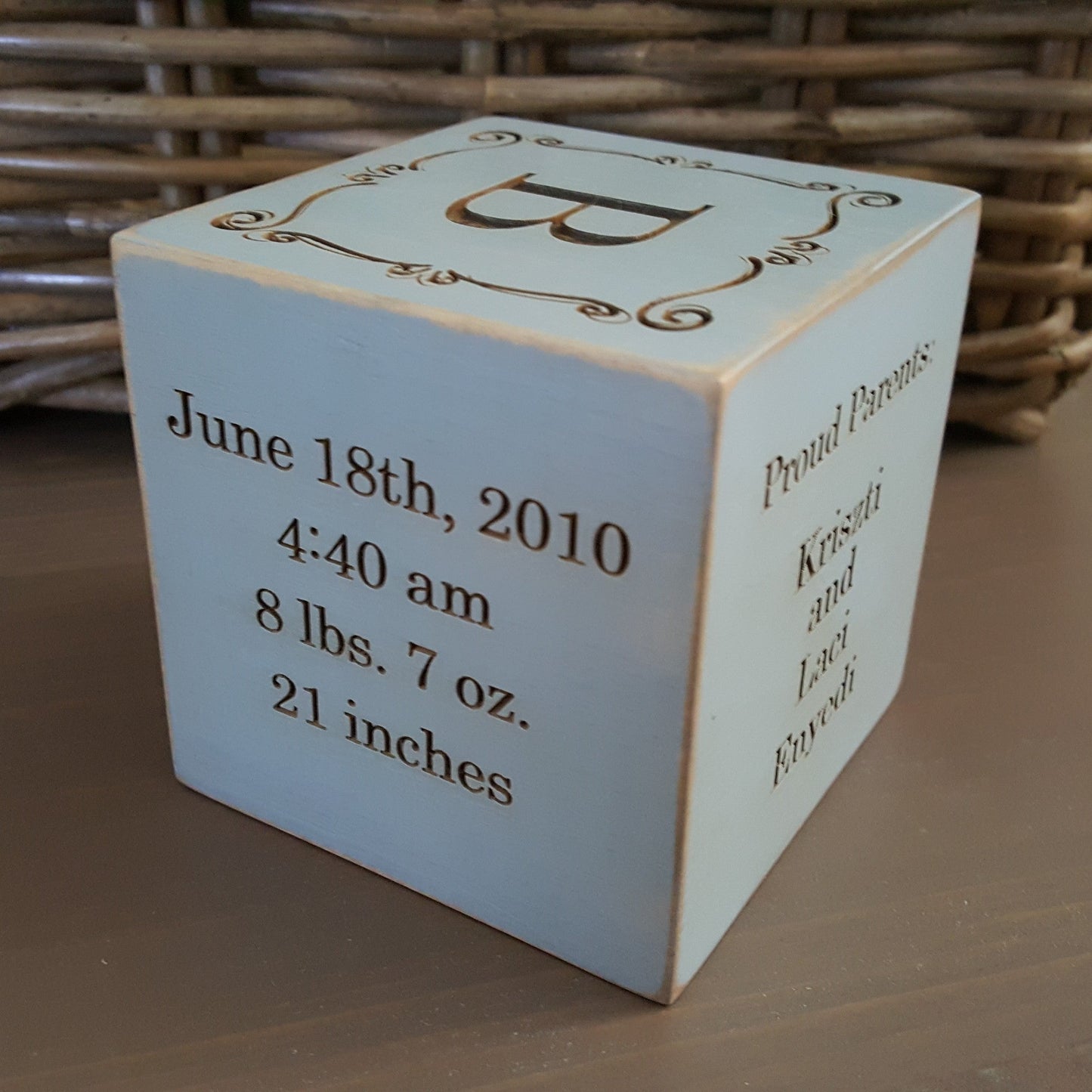 engraved baby cube, wooden baby blocks