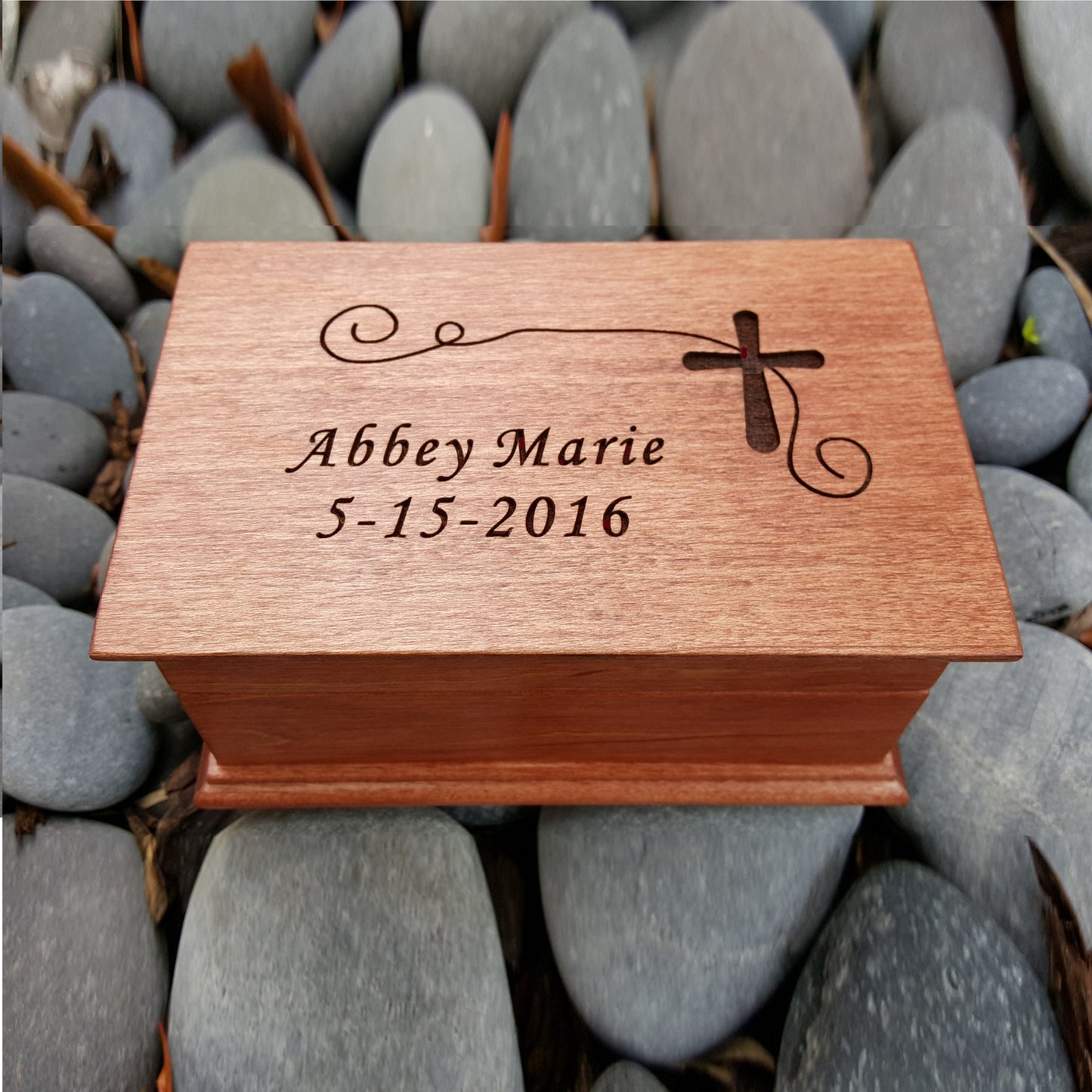 Baptism box with name and cross on top with built in music player