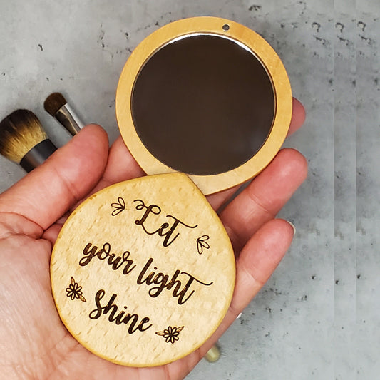 Best gift for teen girls, engraved beauty mirror with Let your light shine engraved on the top, small size, fits in your hands and any purse