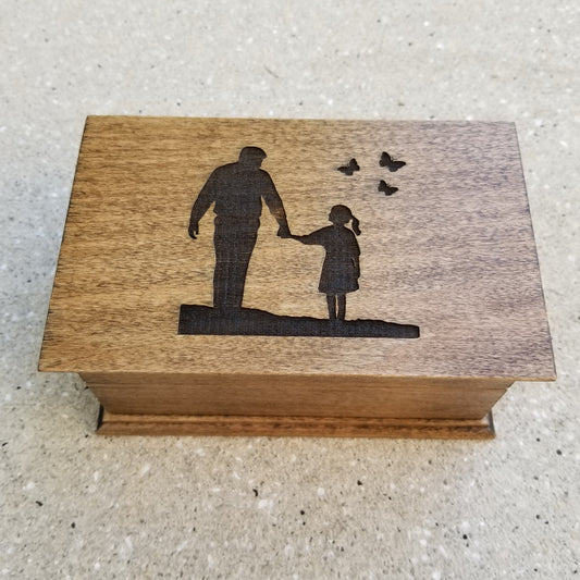 father daughter jewelry box choose color and song, Butterfly Kisses, I want to hold your hand, Stand by me
