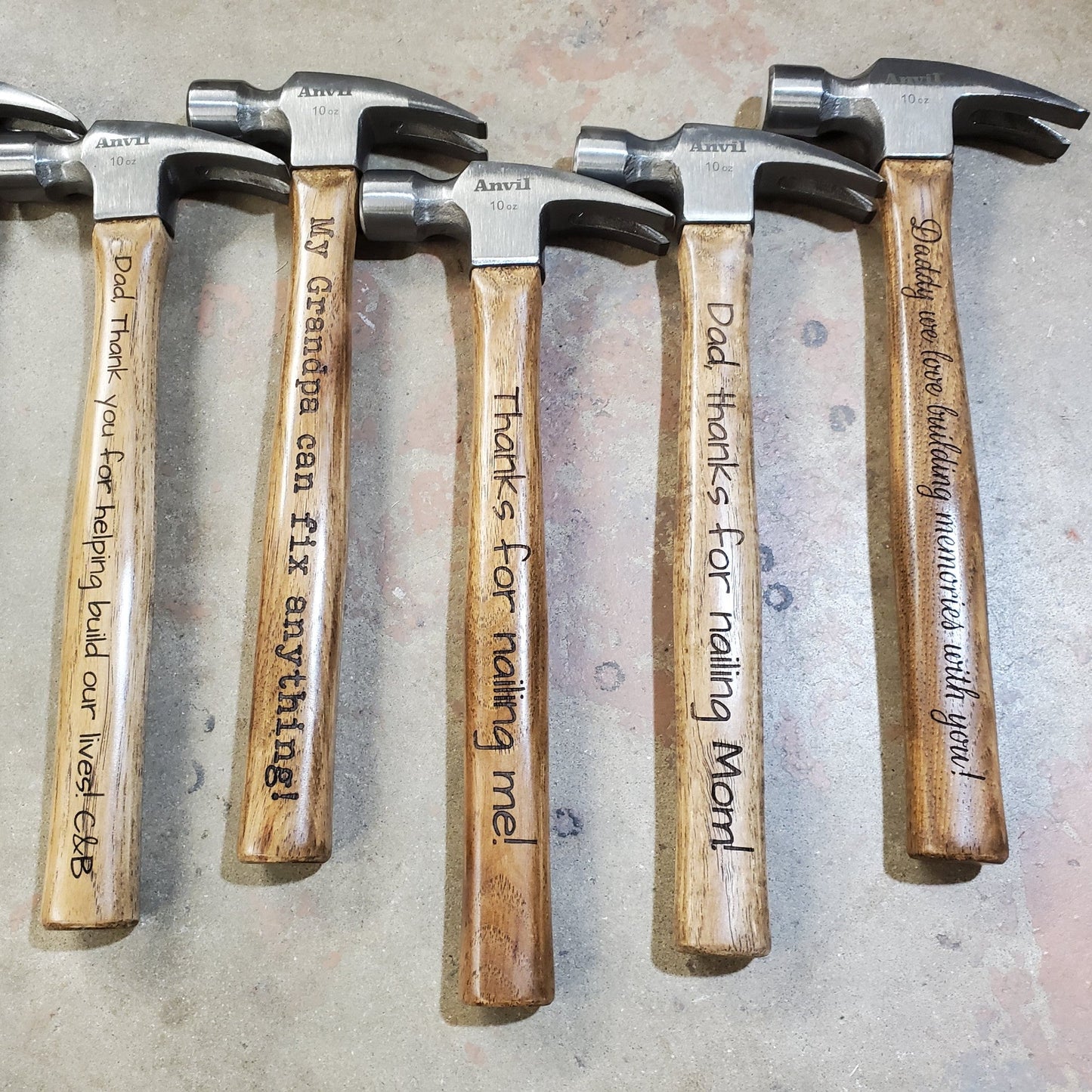 Hammers with wooden handle engraved with your custom quote