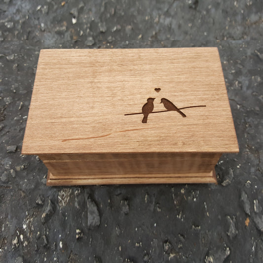 love birds engraved jewelry box with music box movement inside, perfect gift for wife