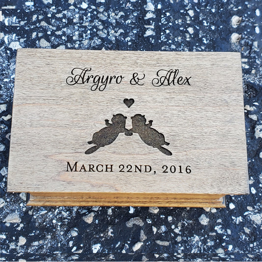 otters engraved jewelry box with names and date engraved on top, plays your song