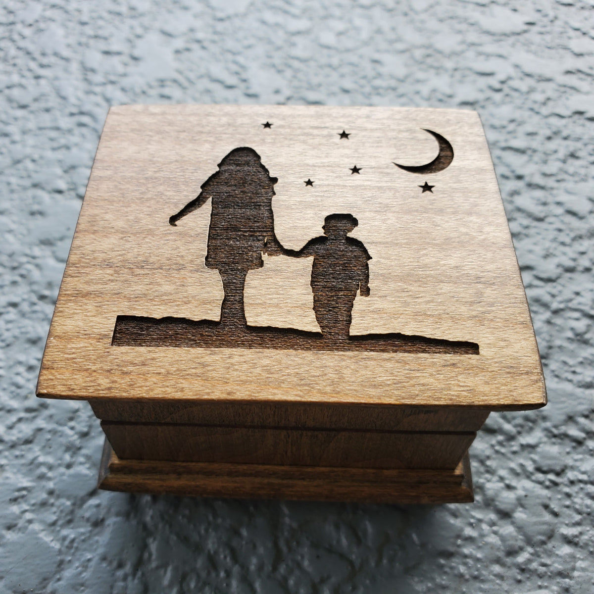 boy mom and moon and stars engraved music box, choose color and song, personalize