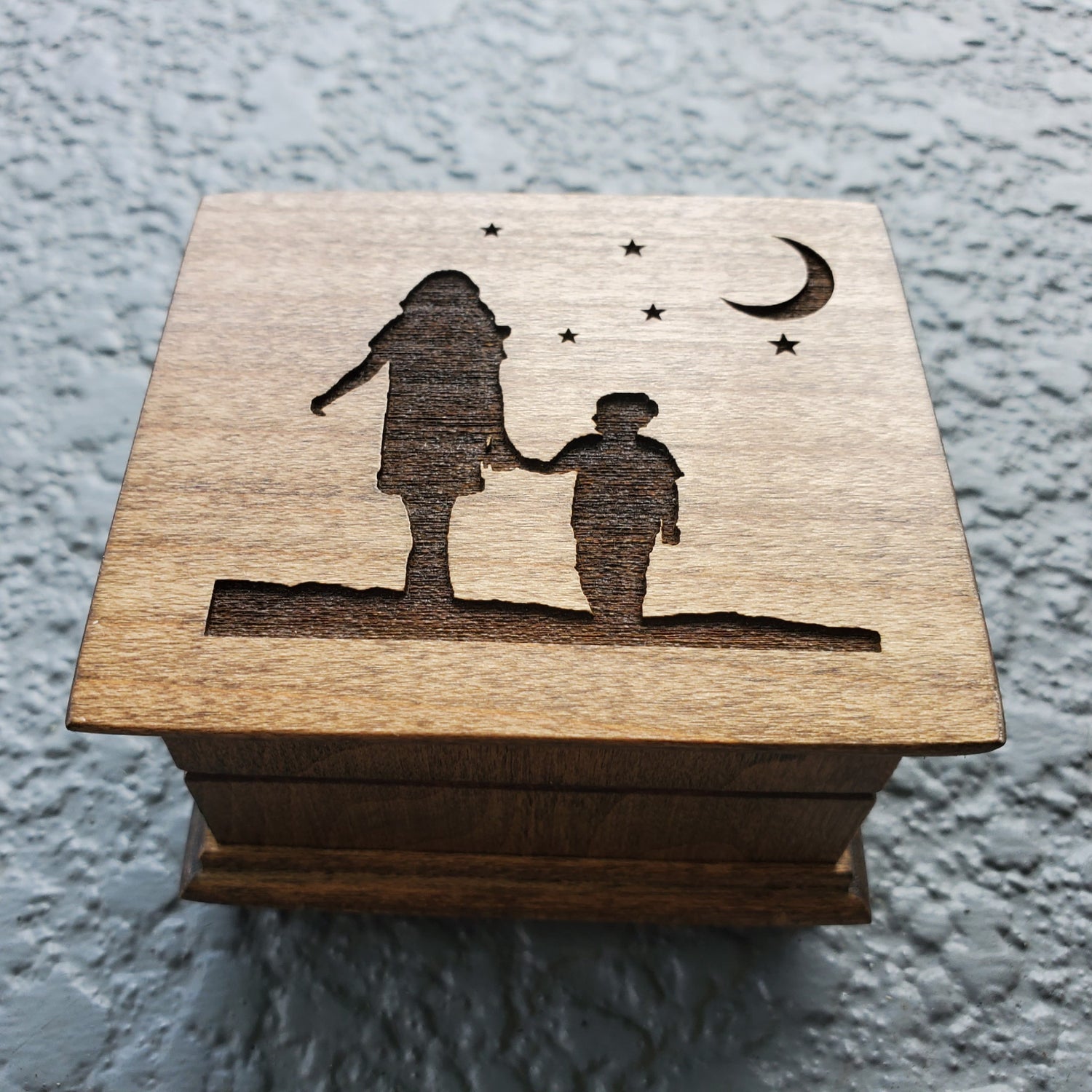 boy mom and moon and stars engraved music box, choose color and song, personalize