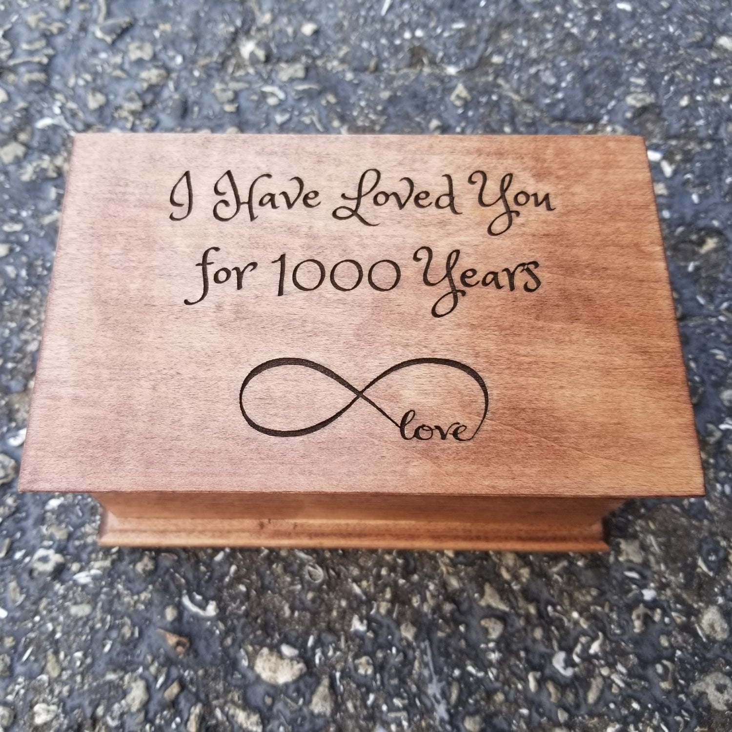 Personalized Jewelry Box with custom engraving and song choice, this one comes with an infinity love symbol