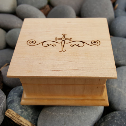 cross engraved music box made with maple wood. Perfect baptism gift with  personalized engraving, choice of song and color