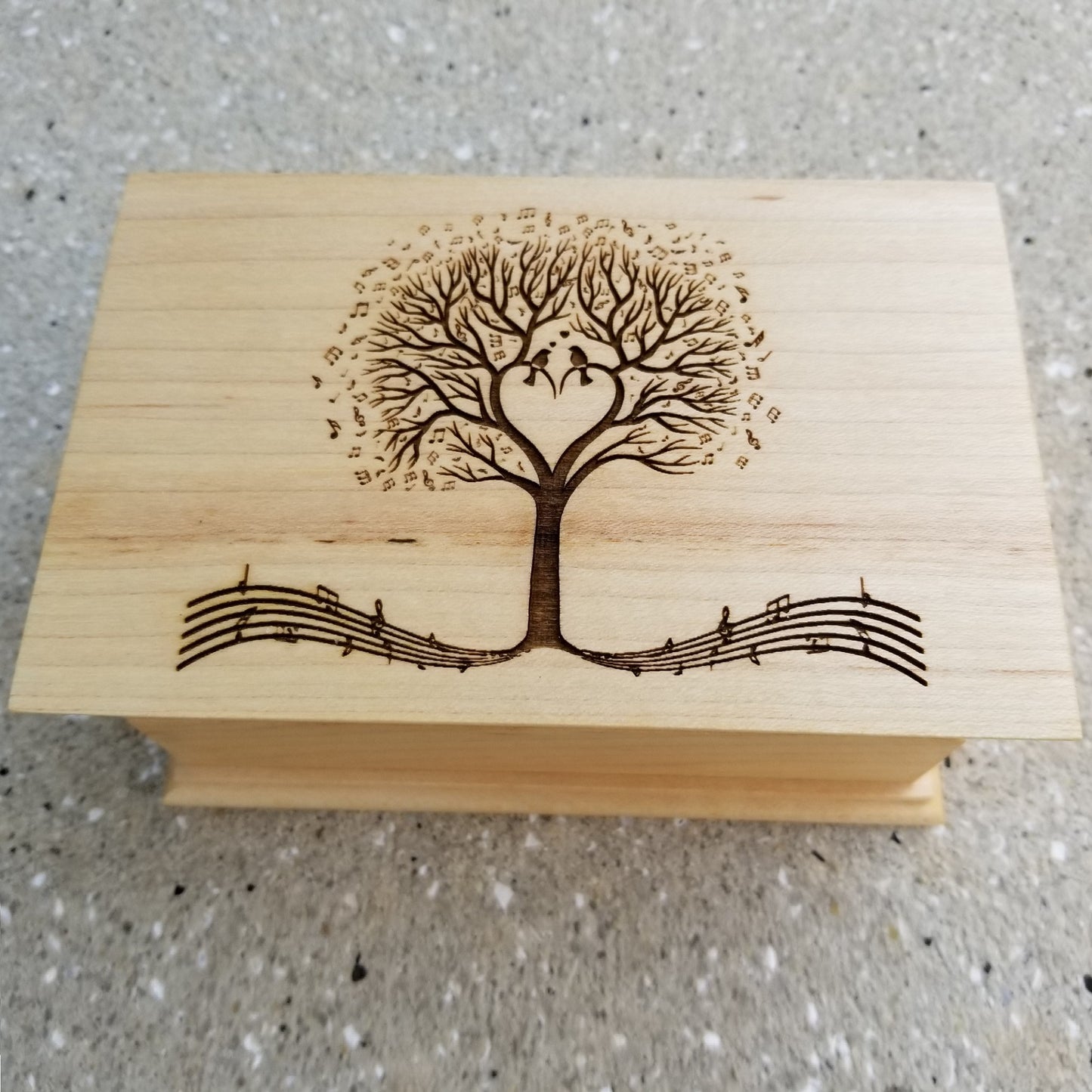 Jewelry Box with music tree engraved on top, plays your custom song