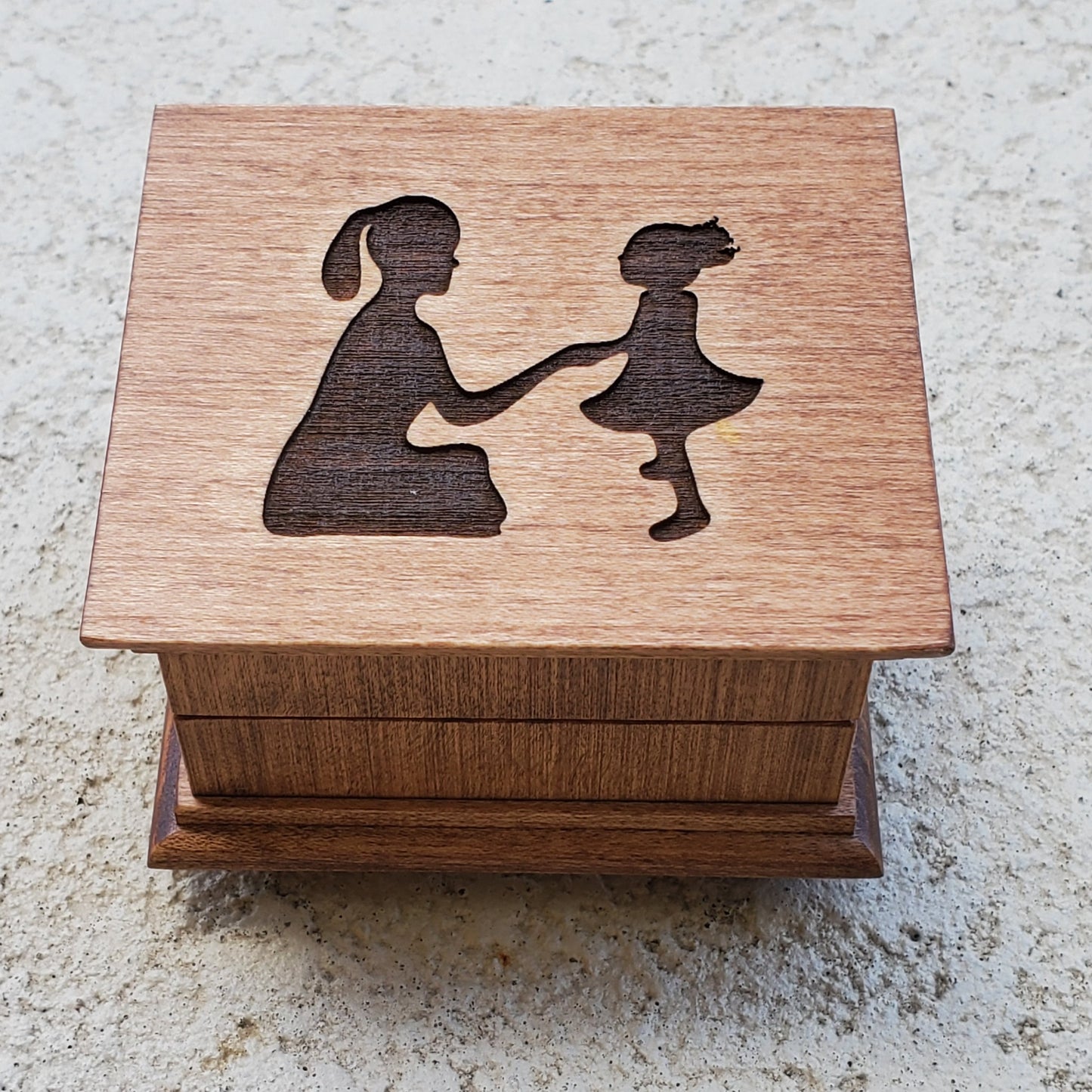 Wooden Music Box with mom and daughter engraved on top, choose color and song, chestnut music box