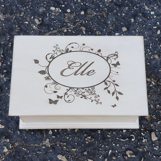 name engraved music jewelry box with butterflies