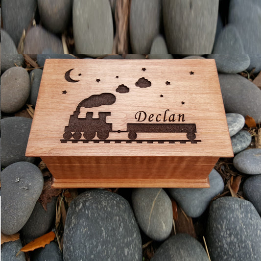 Train engraved keepsake box with name engraved, choose color and song