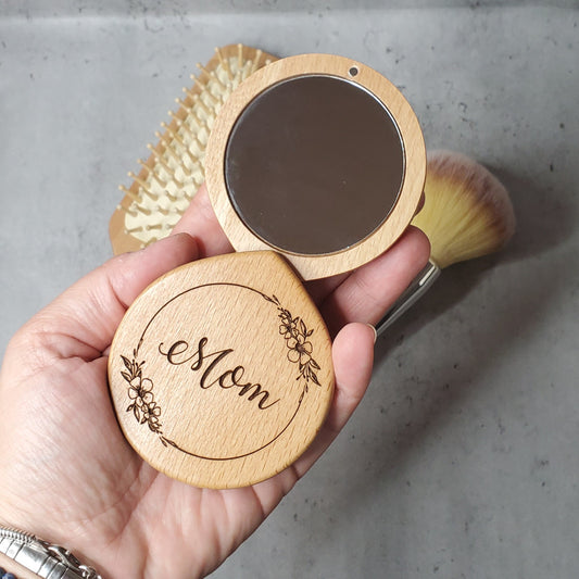 Mom gift idea, small beauty mirror with Mom engraved on front side