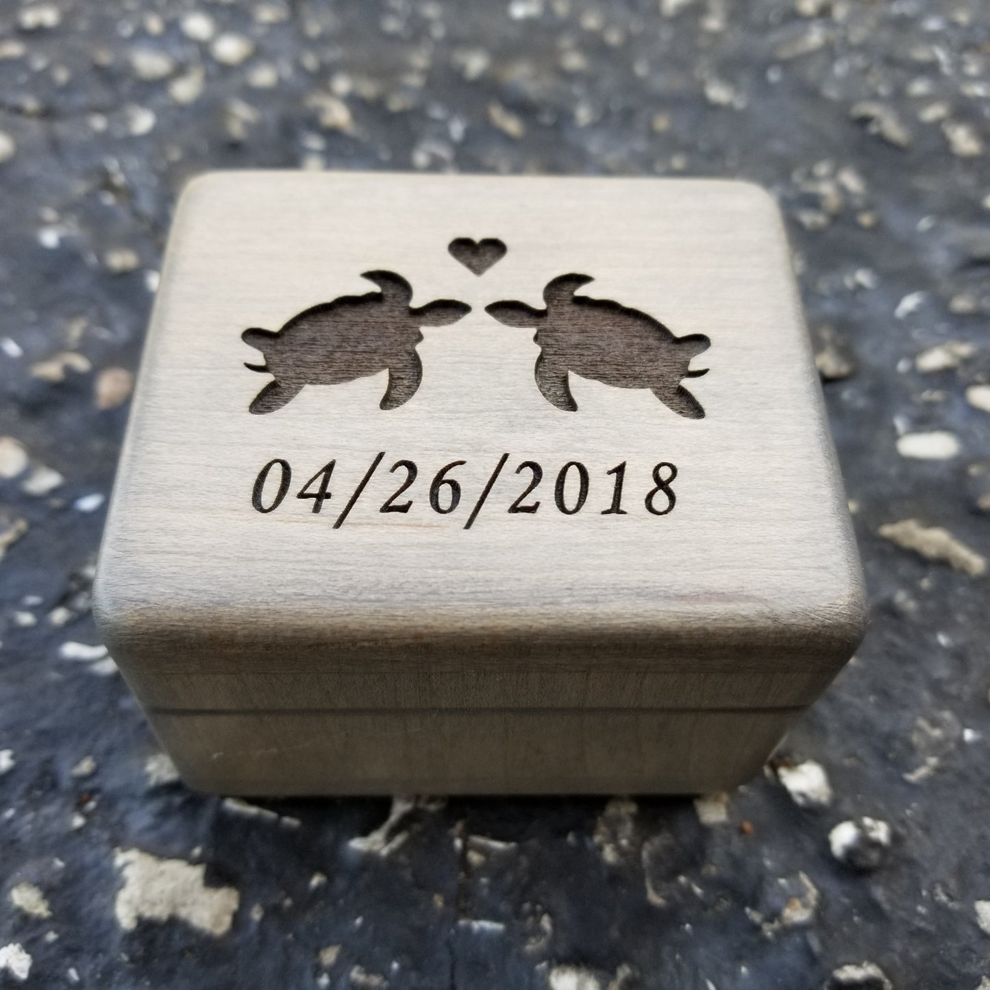 sea turtles ring holder, with your date engraved under the turtles
