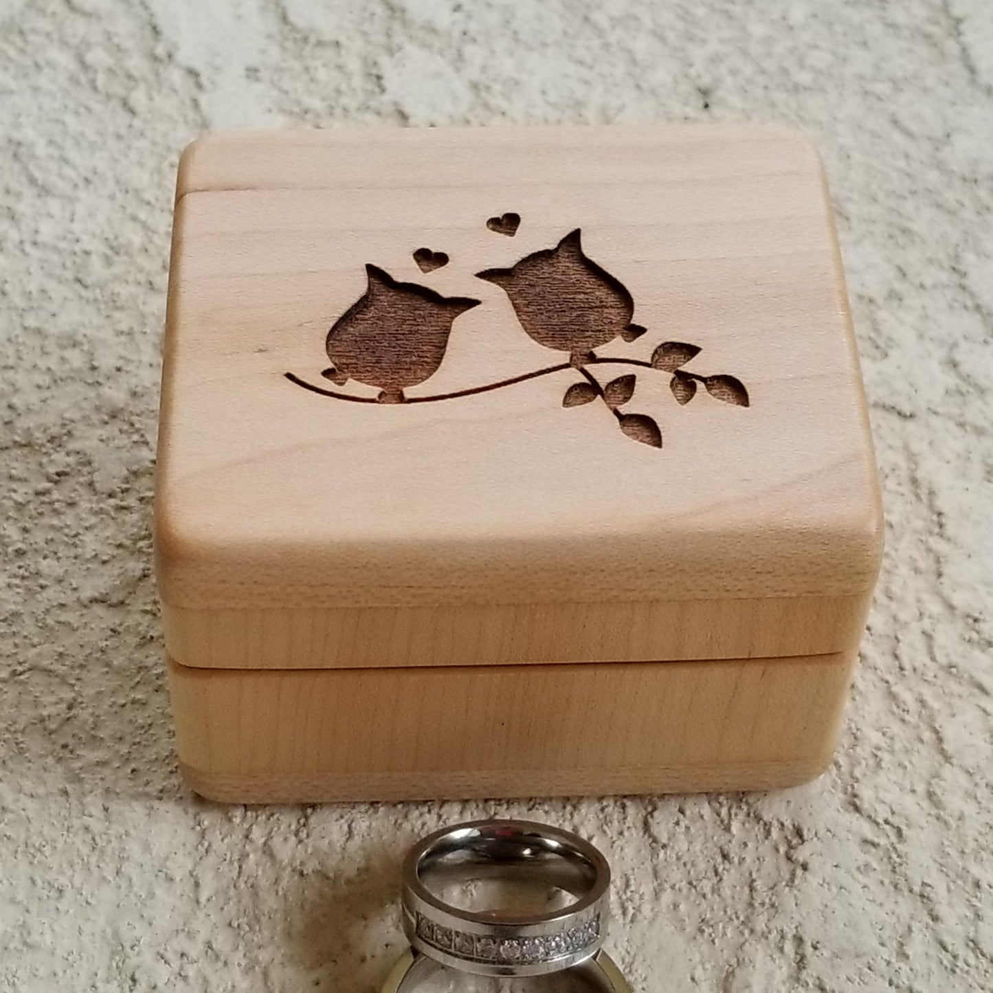 owls ring box, proposal box with 2 cute owls engraved on top