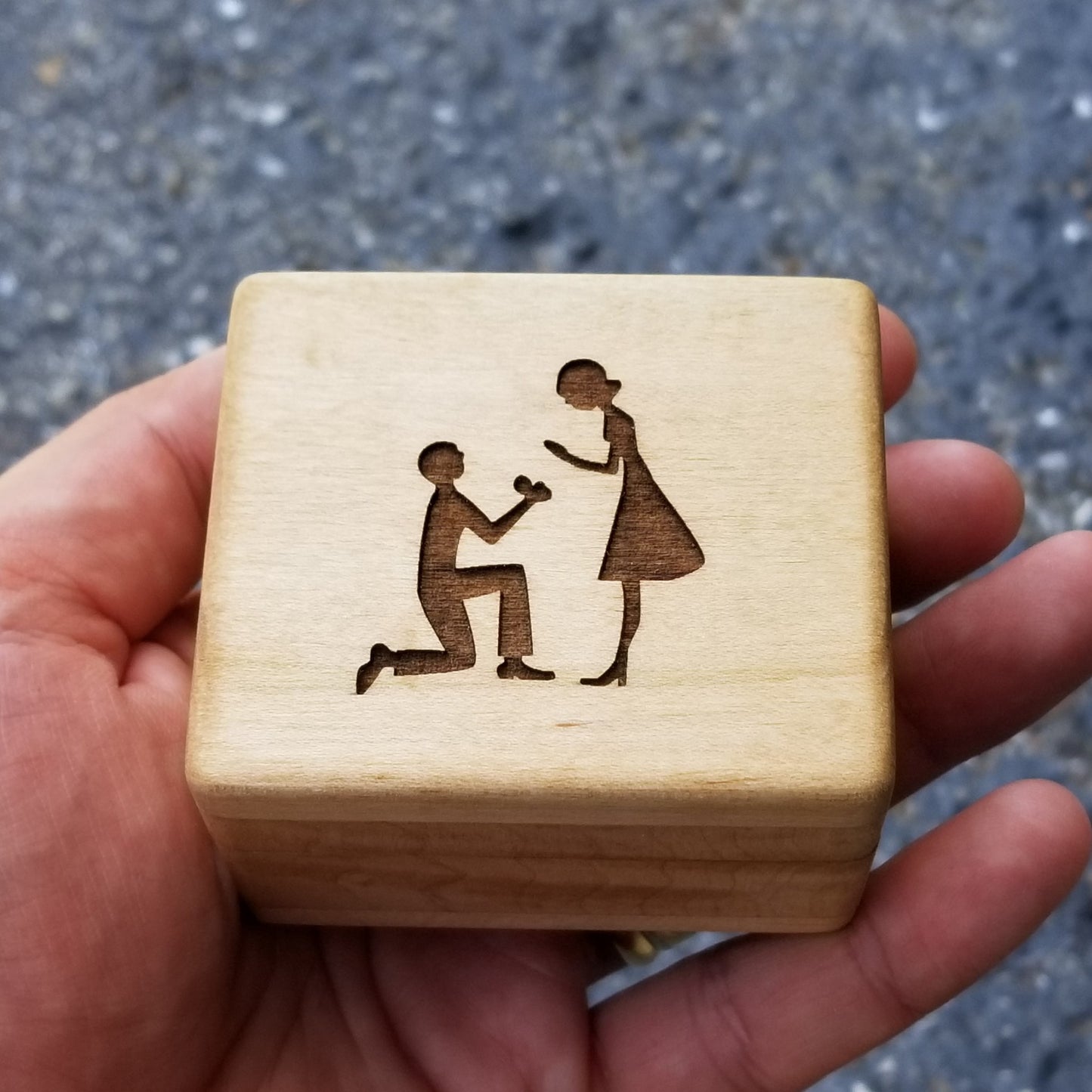 Will You Marry Me? box for rings with groom and bride engraved on top