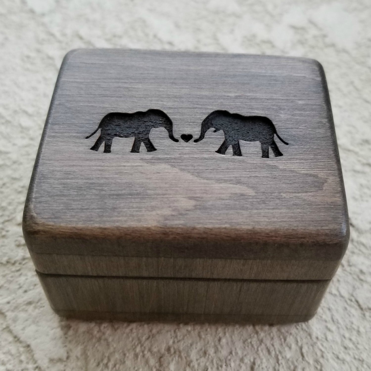 elephant ring box, engagement box with elephants engraved on top