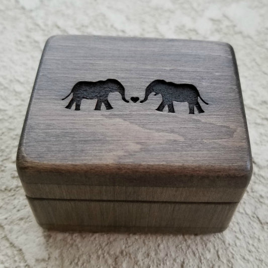 elephant ring box, engagement box with elephants engraved on top