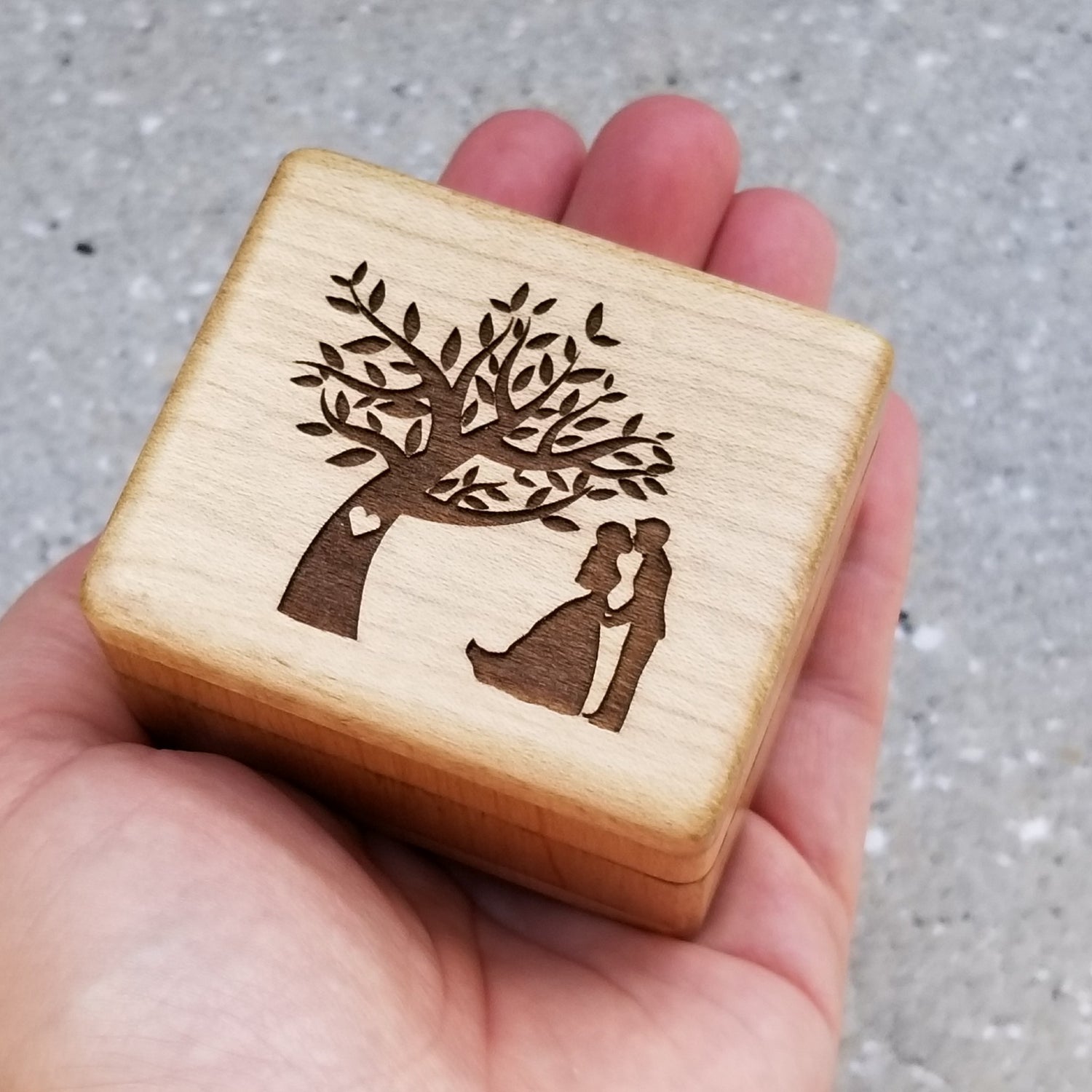 Ring box wedding couple and tree image with heart