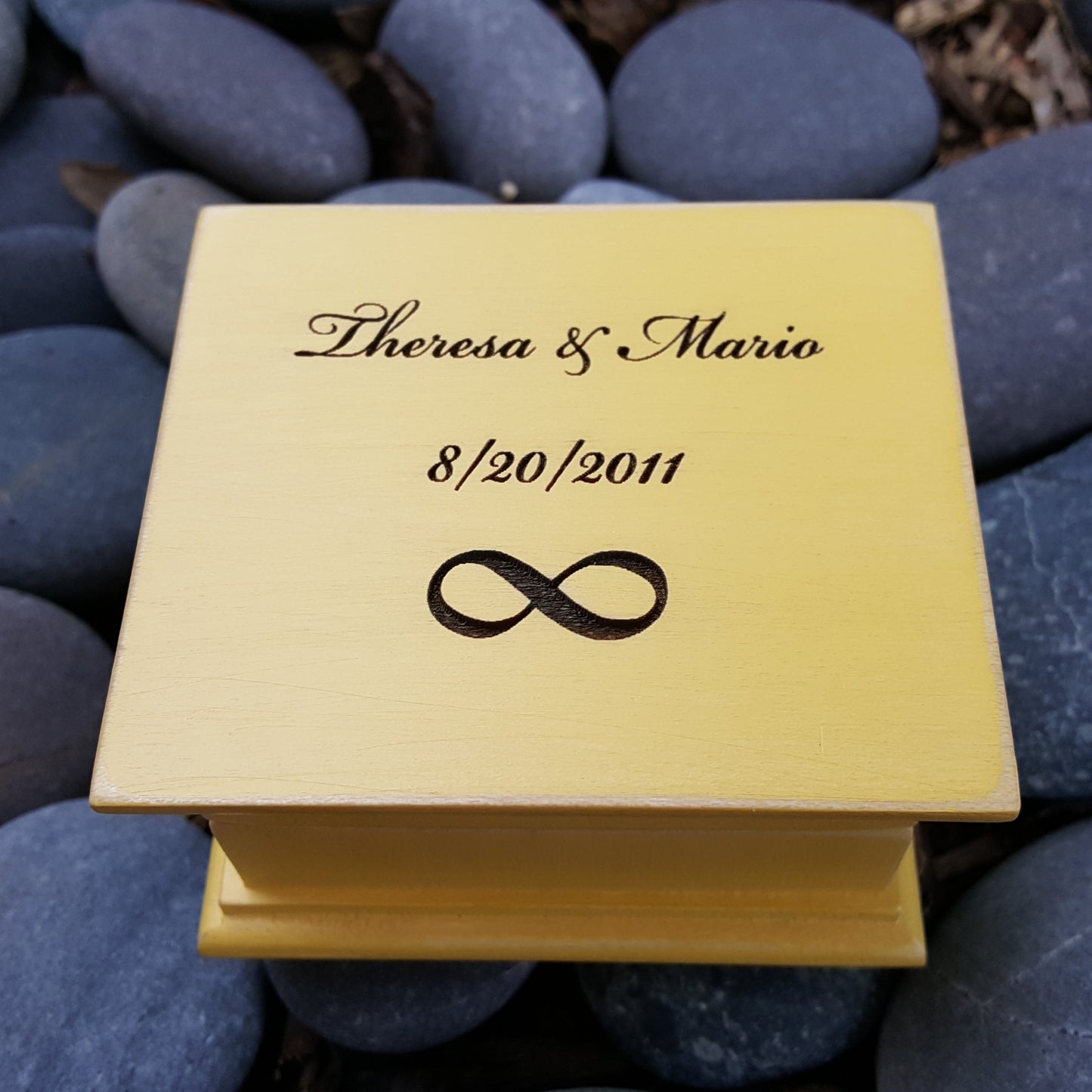 Music box with your names and date engraved on top, perfect anniversary gift